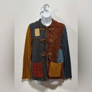 Curio Colorful Patchwork Cardigan‎ with Toggle Closures Size Medium
